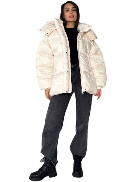 Пуховик жіночий оверсайз Молоко, S-M ph1 фото